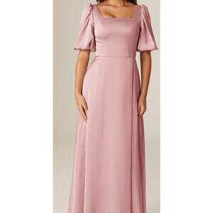 AW BRIDAL sz 12 L Pink rose quartz Etta square neck formal maxi dress NEW B83